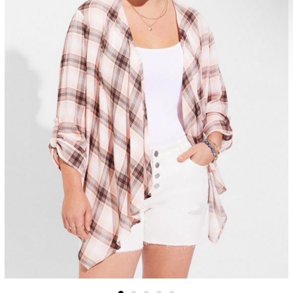 Torrid Pink Plaid Gauze Drape